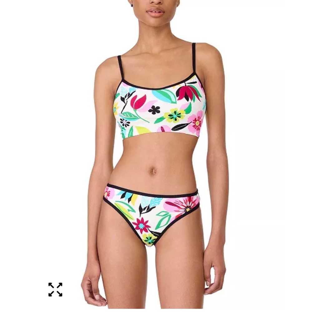 Kate Spade Cami Crop Bikini Top Women Medium Cream Multi NWT Floral V-Neck